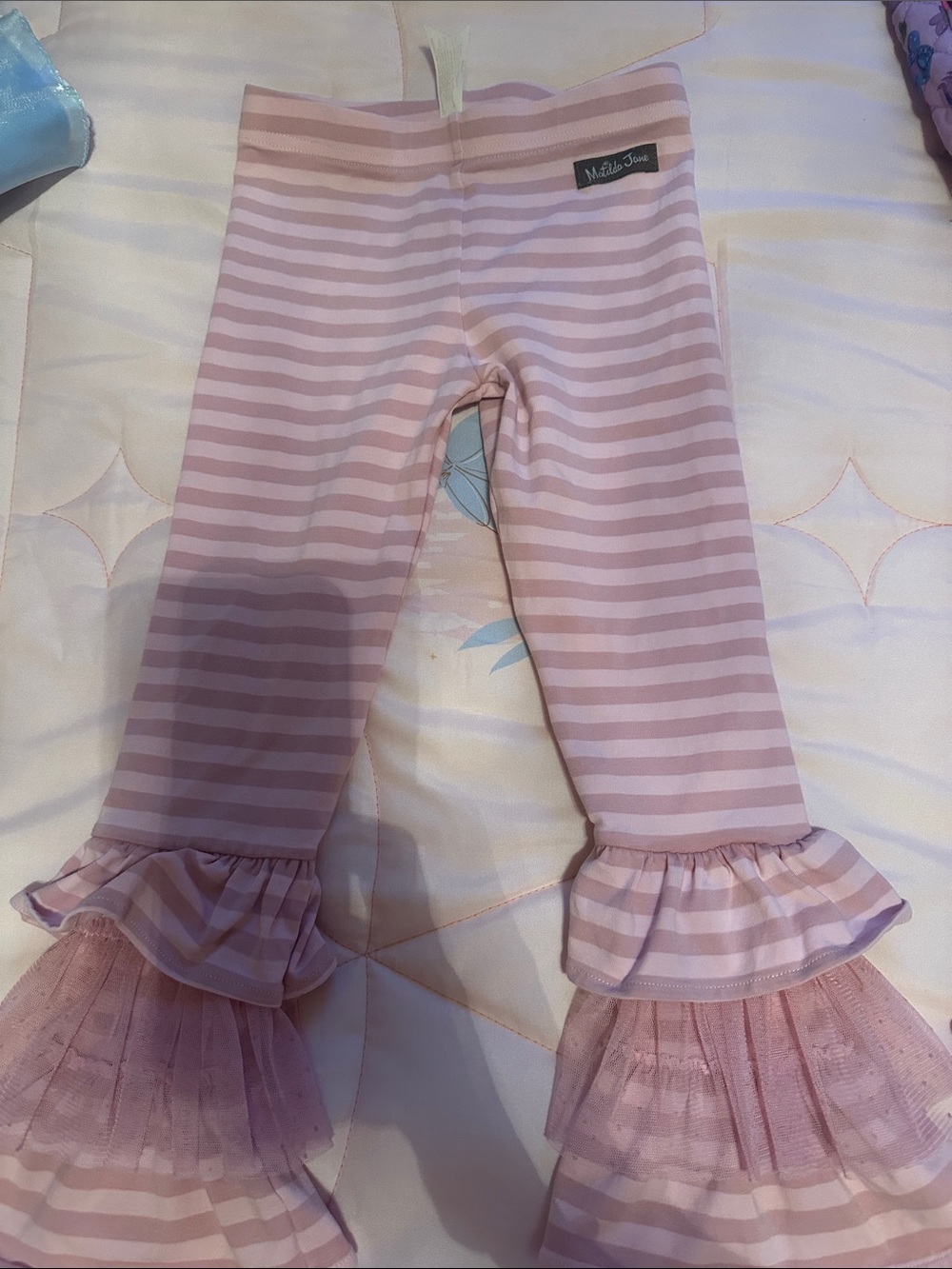 Matilda Jane Pink Striped Ruffle Hem Leggings